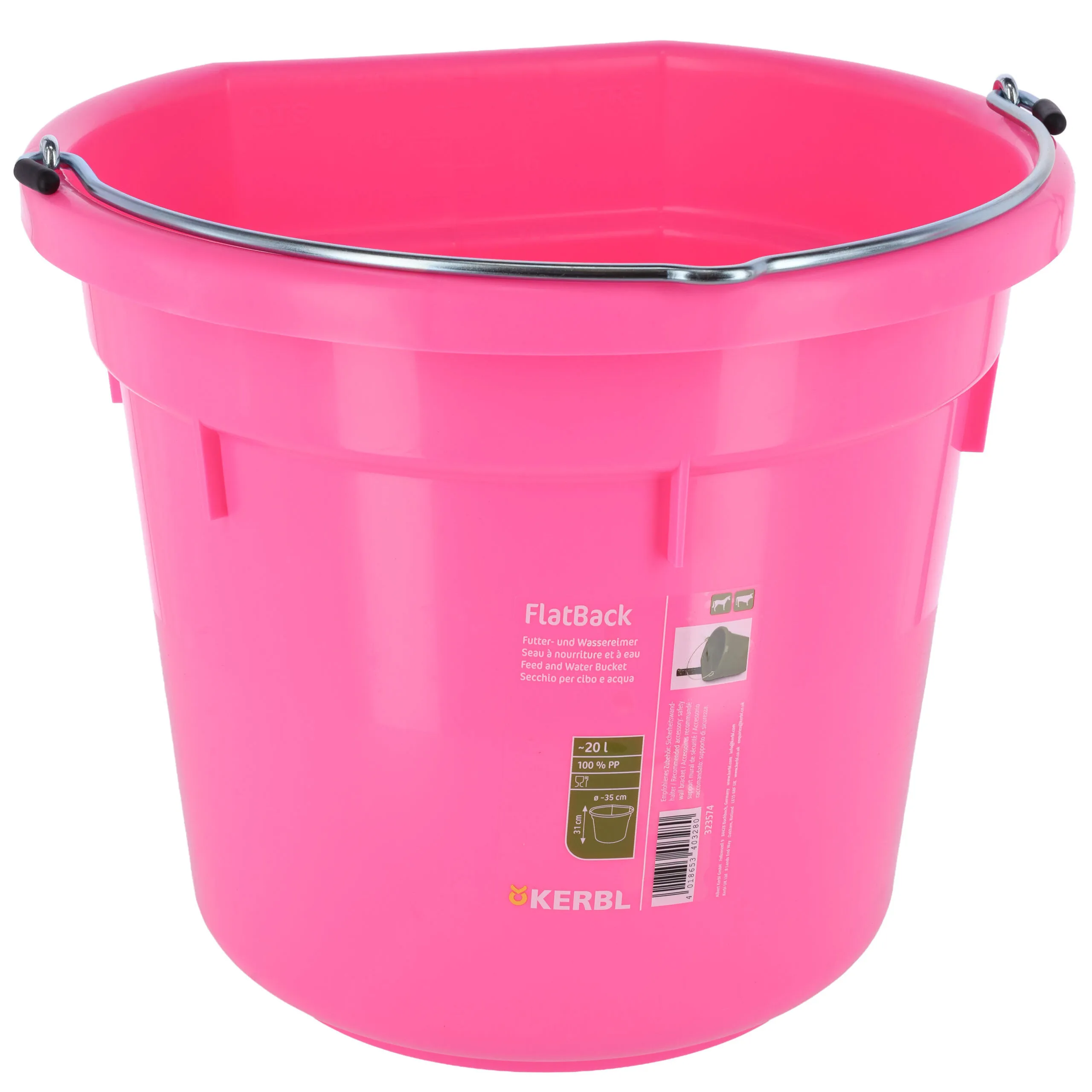 Futter- und Wassereimer FlatBack 20L – Abgeflachter Eimer für Stall, Weide & Transport | Farbe: pink
