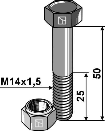 Hex bolt M14x1.5x50 with lock nut