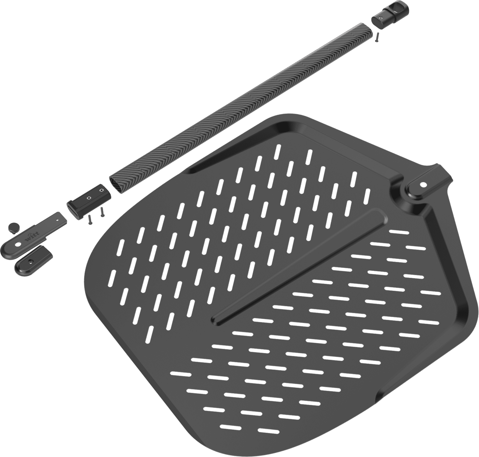 Witt Pizza-Schieber 14 Zoll / 36 cm Black Edition - Aluminium – perforiert mit langem Carbongriff