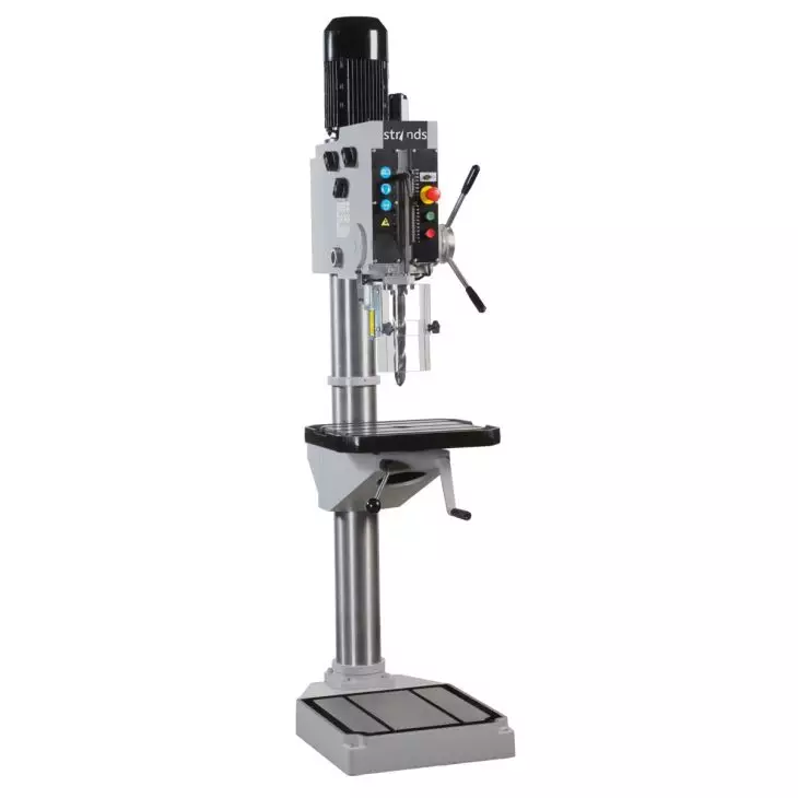 Strands geared pillar drill, 40 mm drilling capacity, automatic quill feed, MK4 spindle, 2,600 W motor