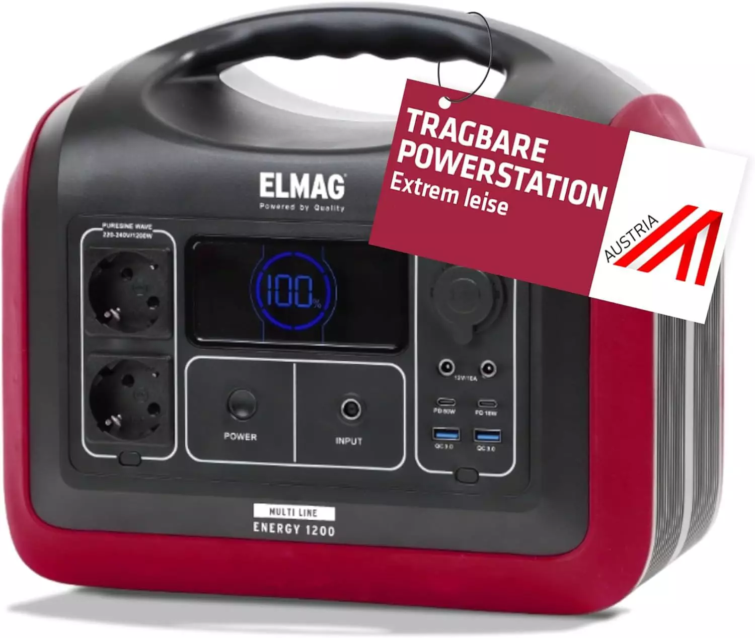 ELMAG Portable Power Station ENERGY 1200 – 1200 W continuous power, 992 Wh LiFePO4 battery, pure sine wave