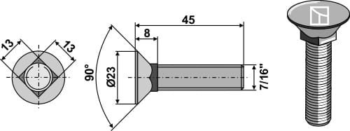 Plough screw 7/16"x45