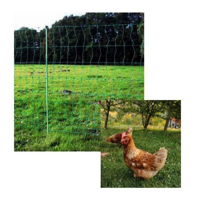 Hühnernetz / mobiler Hühnerzaun - 25m / 2 Spitzen / 112cm Hühnernetz / mobiler Hühnerzaun - 25m / 2 Spitzen / 112cm