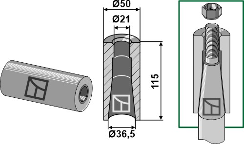 ET10425 Einschweissbuchse für Zinken mit Gewinde M20