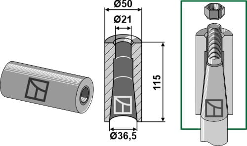 ET10425 Einschweissbuchse für Zinken mit Gewinde M20