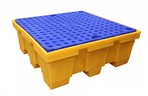 EMP  quadratische Auffangwanne für 4 Fässer – 450 Liter | Gitterrost: Polyethylen (PEHD)