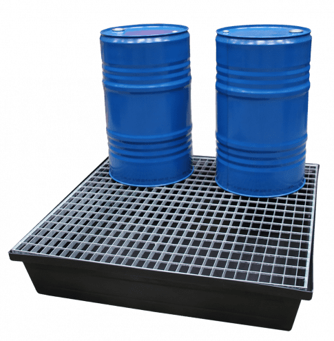 EMP square spill containment tray for 2 drums - 240 L - grating: galvanized steel