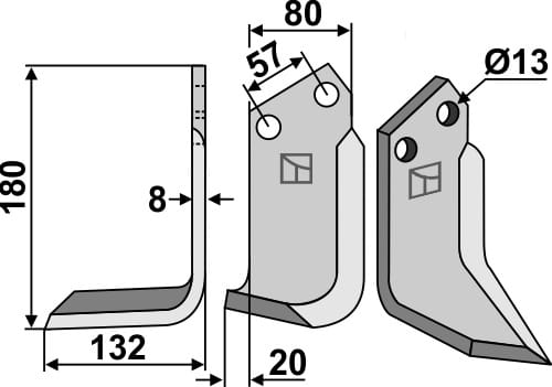 Fräsmesser 180x80mm, links - passend zu Howard