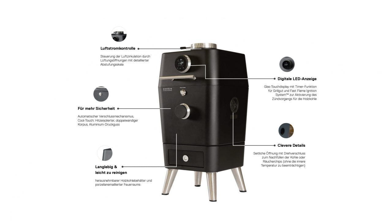 Everdure 4K Outdoor Ofen mit elektrischem Anzünder – Premium Holzkohle Kamado Grill | Farbe: graphit