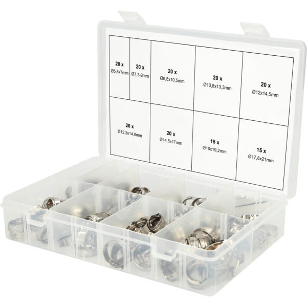 Sortiment stufenlose 1-Ohr-Schlauchschellen - Ø 5,8-21mm