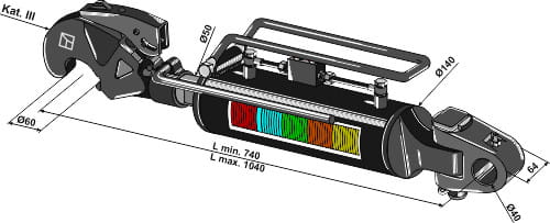 KAT III Hydraulischer Oberlenker mit Fanghaken und Gelenkkopf