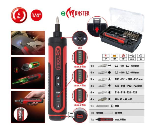 KS Tools eMONSTER 1/4" Akku-Bit-Stabschrauber-Satz, 27-tlg