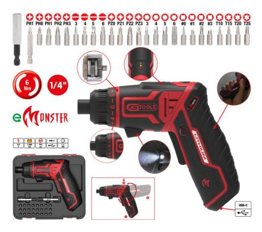 KS Tools eMONSTER 1/4" Akku-Bit-Schrauber-Satz, 27-tlg.