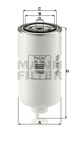 Mann Filter PL 250 Kraftstofffilter SpinOn (Vorfilter)