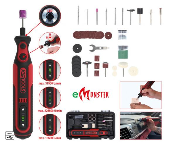 KS Tools eMONSTER Akku-Multifunktionswerkzeug-Satz mit 50 Zubehörteilen