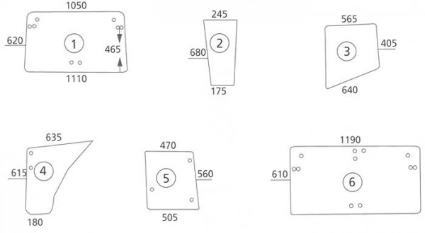 Bild-Nr.: 3 - Türscheibe oben, rechts und links für Typen: M 948, 956, 958, 963