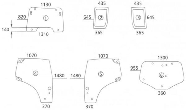Bild-Nr.: 5 - Türscheibe links für Typen: TS 100A, 110A, 115A, 125A, 130A, 135A