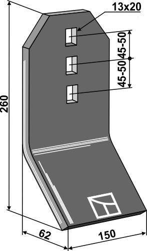 Verschleißteil gekröpft - passend zu Väderstad 4203301 / 440603 / Lemken 3375487 / Köckerling 901896