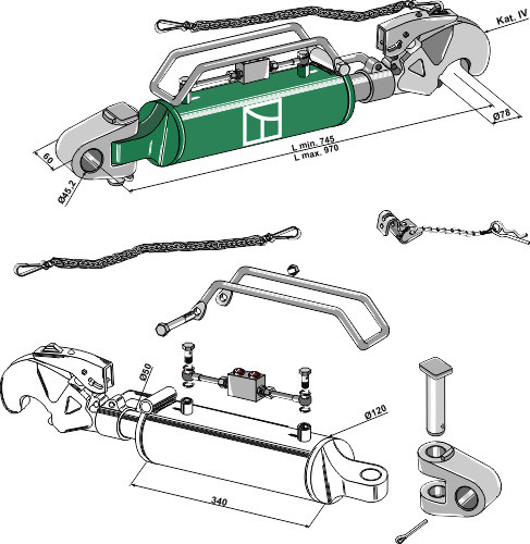 KAT IV Hydraulischer Oberlenker mit Fanghaken und Gelenkkopf