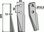 Rotorzinken 205X50mm links - passend für Kuhn 519166